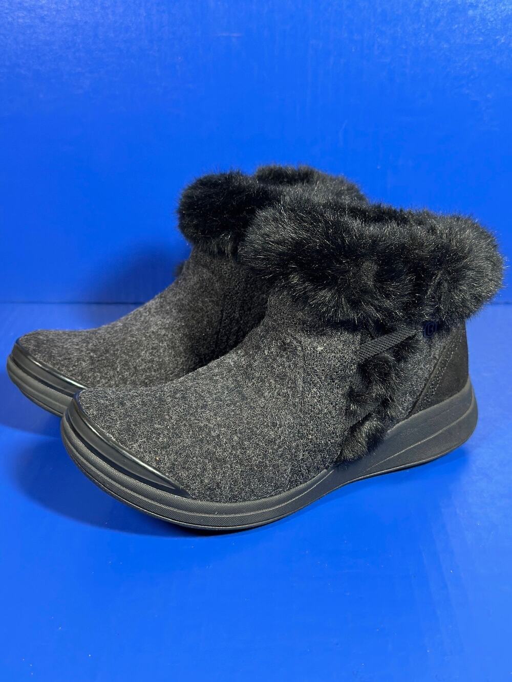Bzees Womens Iris Faux Fur Booties Pull On Ankle Boots Black 7.5W